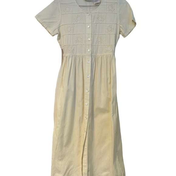 Vtg. Erika Dress Pastel Yellow Linen Embroidered Cottagecore Scoop Neck Size PS - Picture 2 of 11